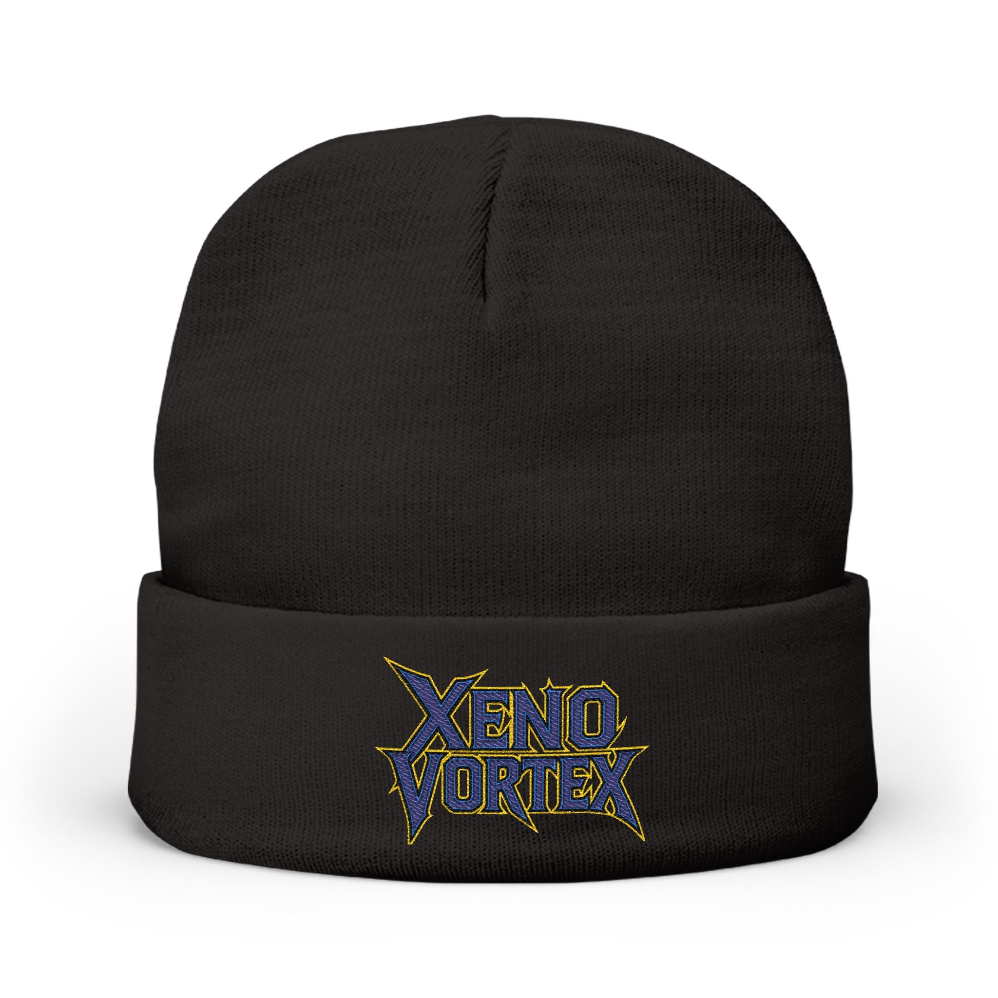 Embroidered 'Xeno Vortex' Knit Beanie — Gray Music Band Logo Winter Hat - DUST & RUST