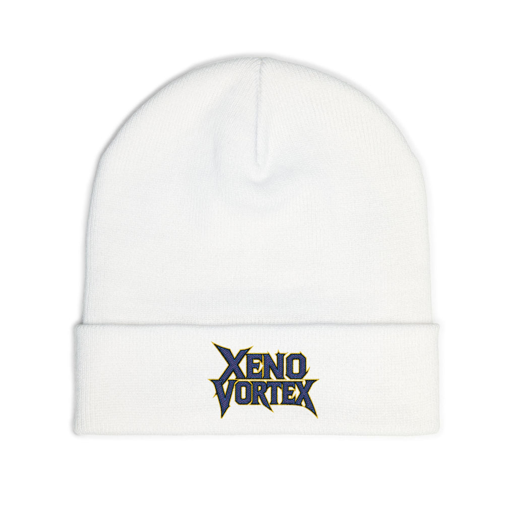 Embroidered 'Xeno Vortex' Knit Beanie — Gray Music Band Logo Winter Hat - DUST & RUST