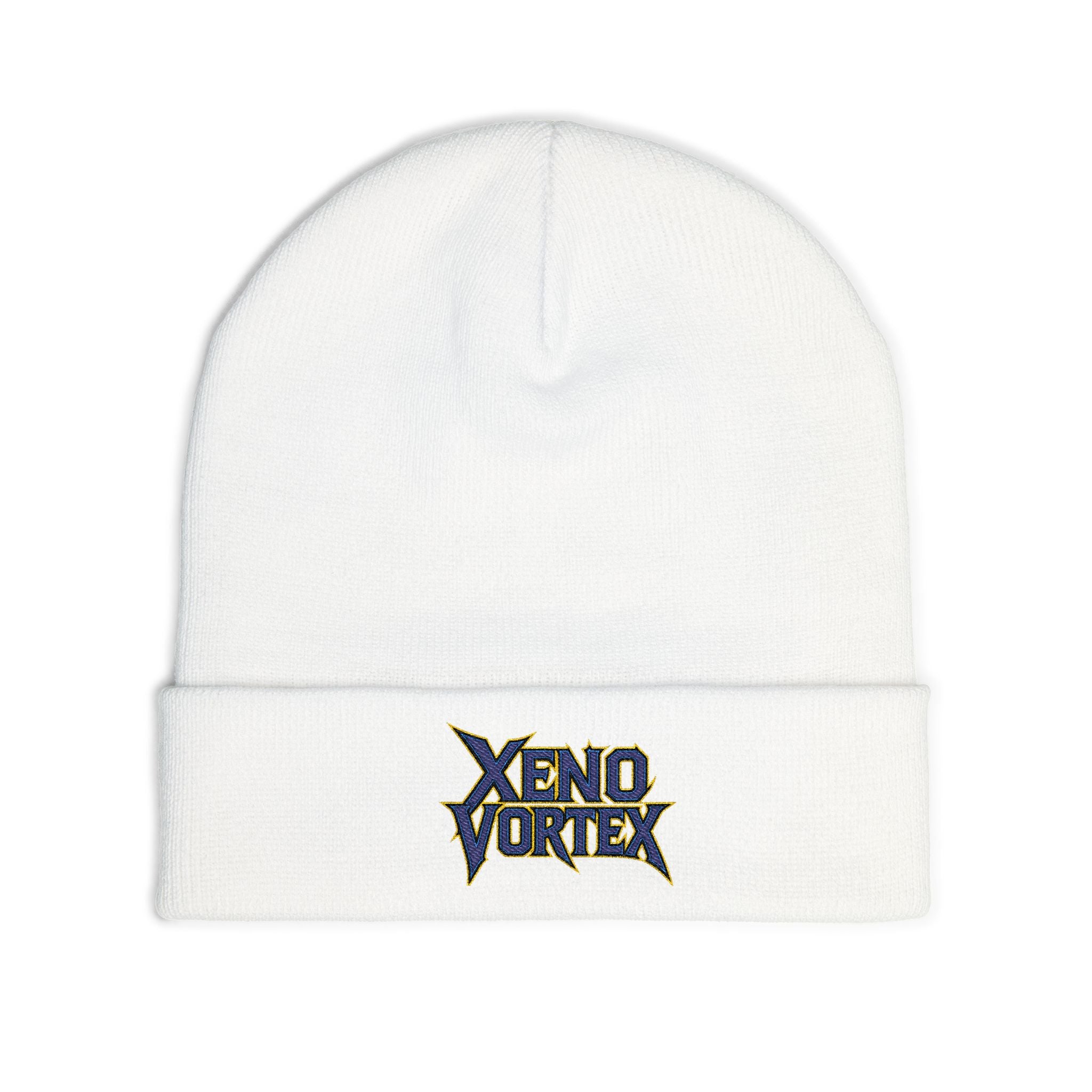 Embroidered 'Xeno Vortex' Knit Beanie — Gray Music Band Logo Winter Hat - DUST & RUST