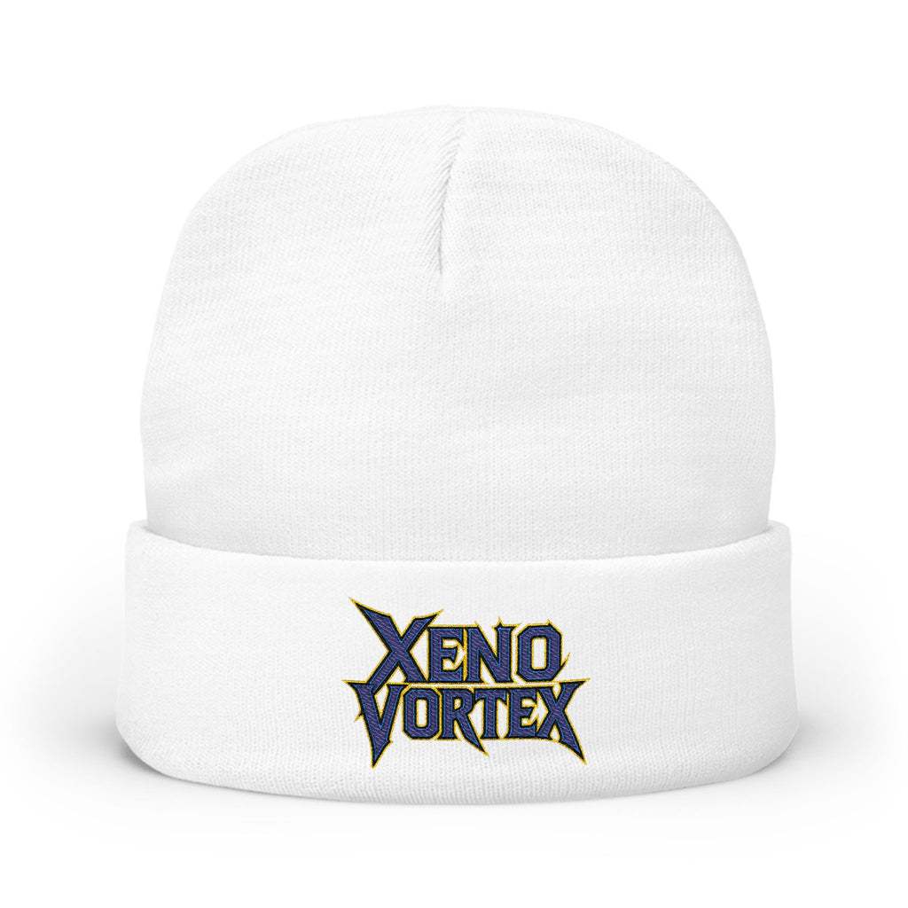 Embroidered 'Xeno Vortex' Knit Beanie — Gray Music Band Logo Winter Hat - DUST & RUST