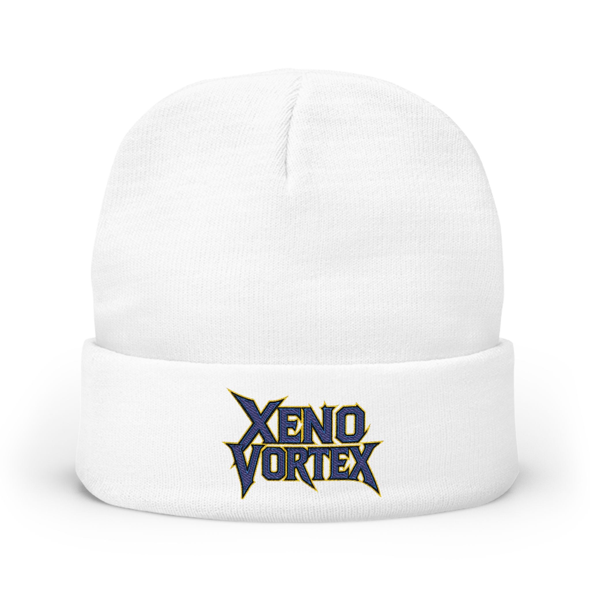 Embroidered 'Xeno Vortex' Knit Beanie — Gray Music Band Logo Winter Hat - DUST & RUST