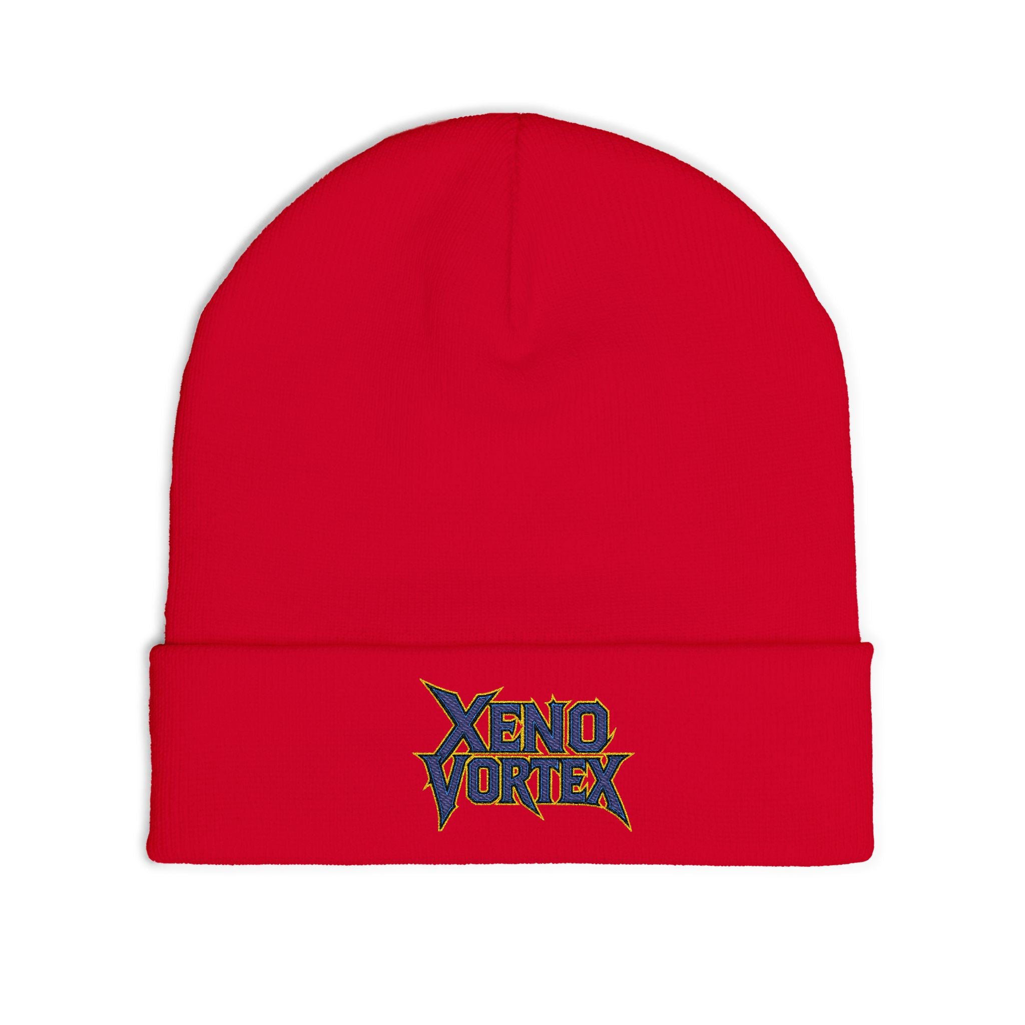 Embroidered 'Xeno Vortex' Knit Beanie — Gray Music Band Logo Winter Hat - DUST & RUST