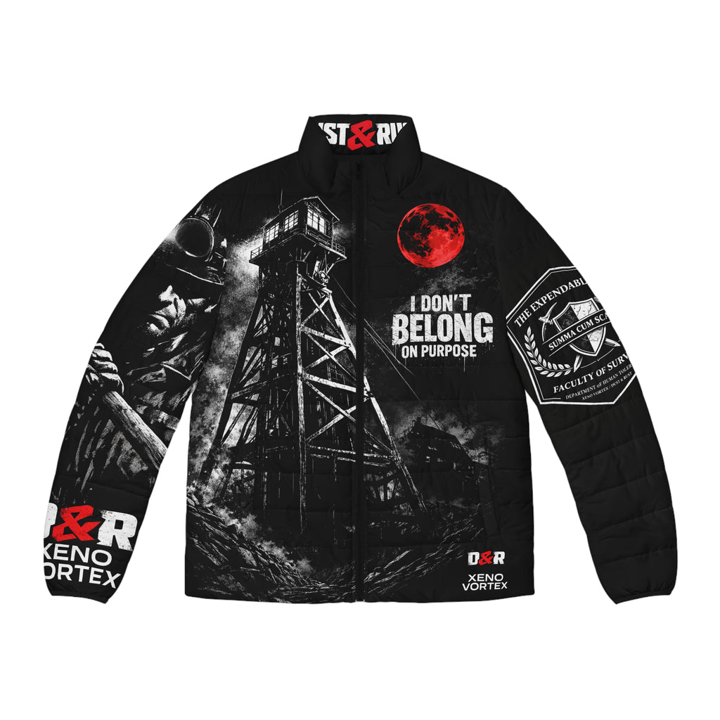 The Expendable One Puffer Jacket — "I Don't Belong On Purpose" Miner Graphic - DUST & RUST