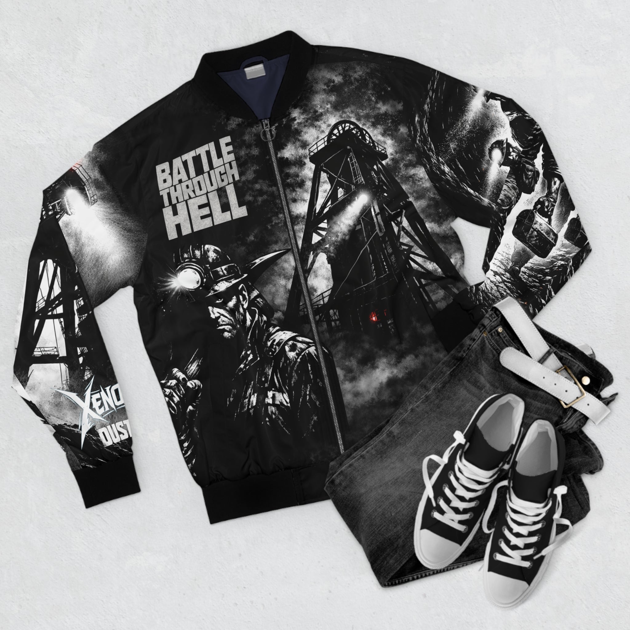 Battle Through Hell Bomber Jacket — 'The Expendable One' Tactical Graphic Jacket - DUST & RUST