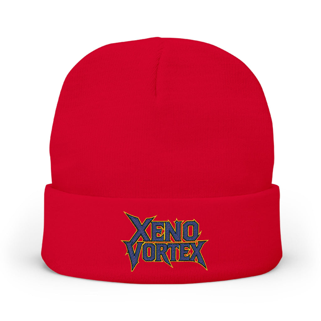 Embroidered 'Xeno Vortex' Knit Beanie — Gray Music Band Logo Winter Hat - DUST & RUST