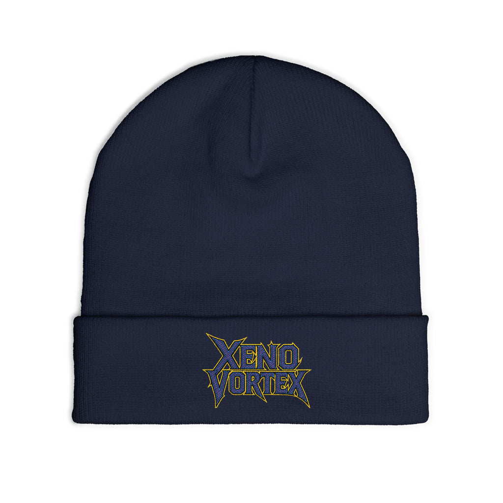 Embroidered 'Xeno Vortex' Knit Beanie — Gray Music Band Logo Winter Hat - DUST & RUST