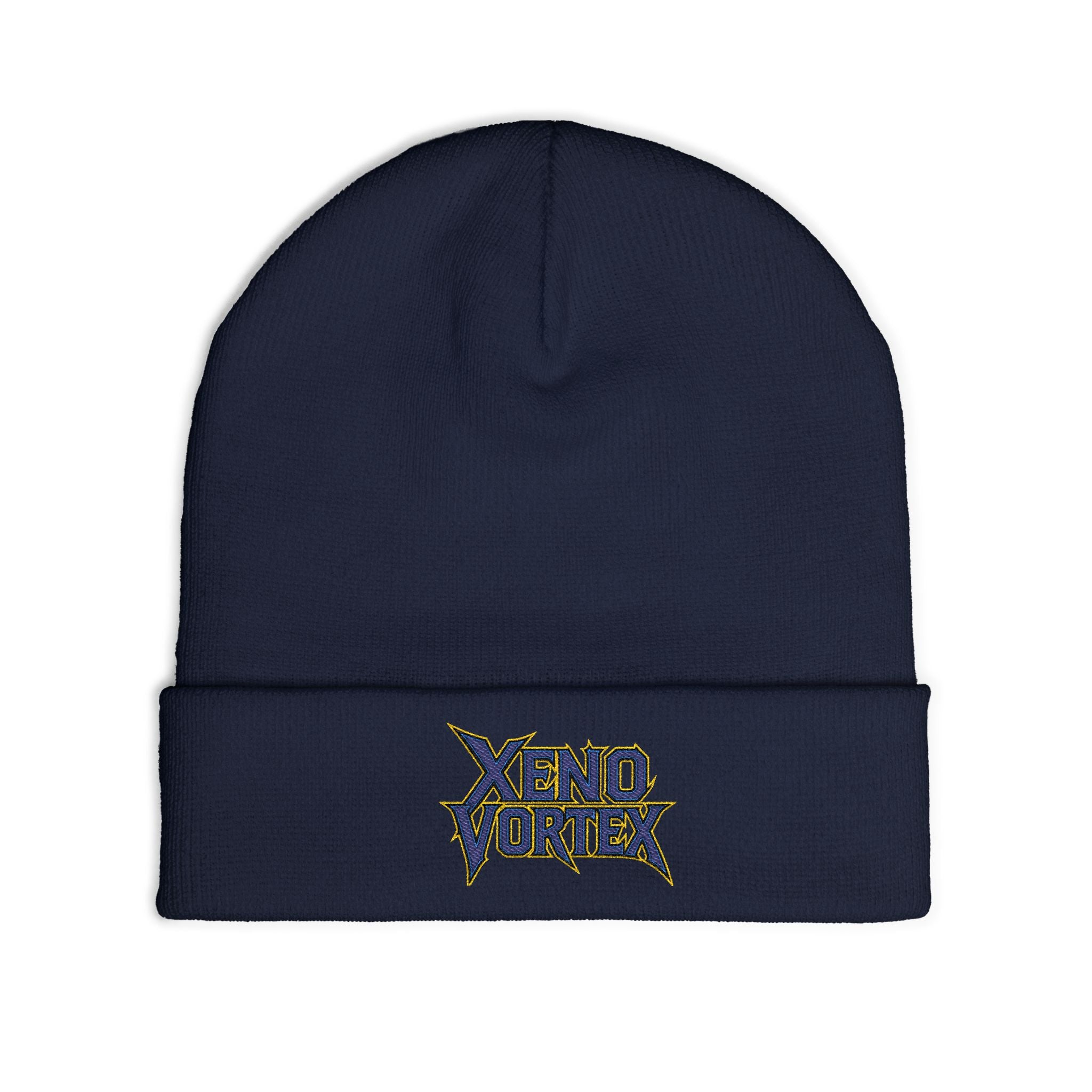 Embroidered 'Xeno Vortex' Knit Beanie — Gray Music Band Logo Winter Hat - DUST & RUST