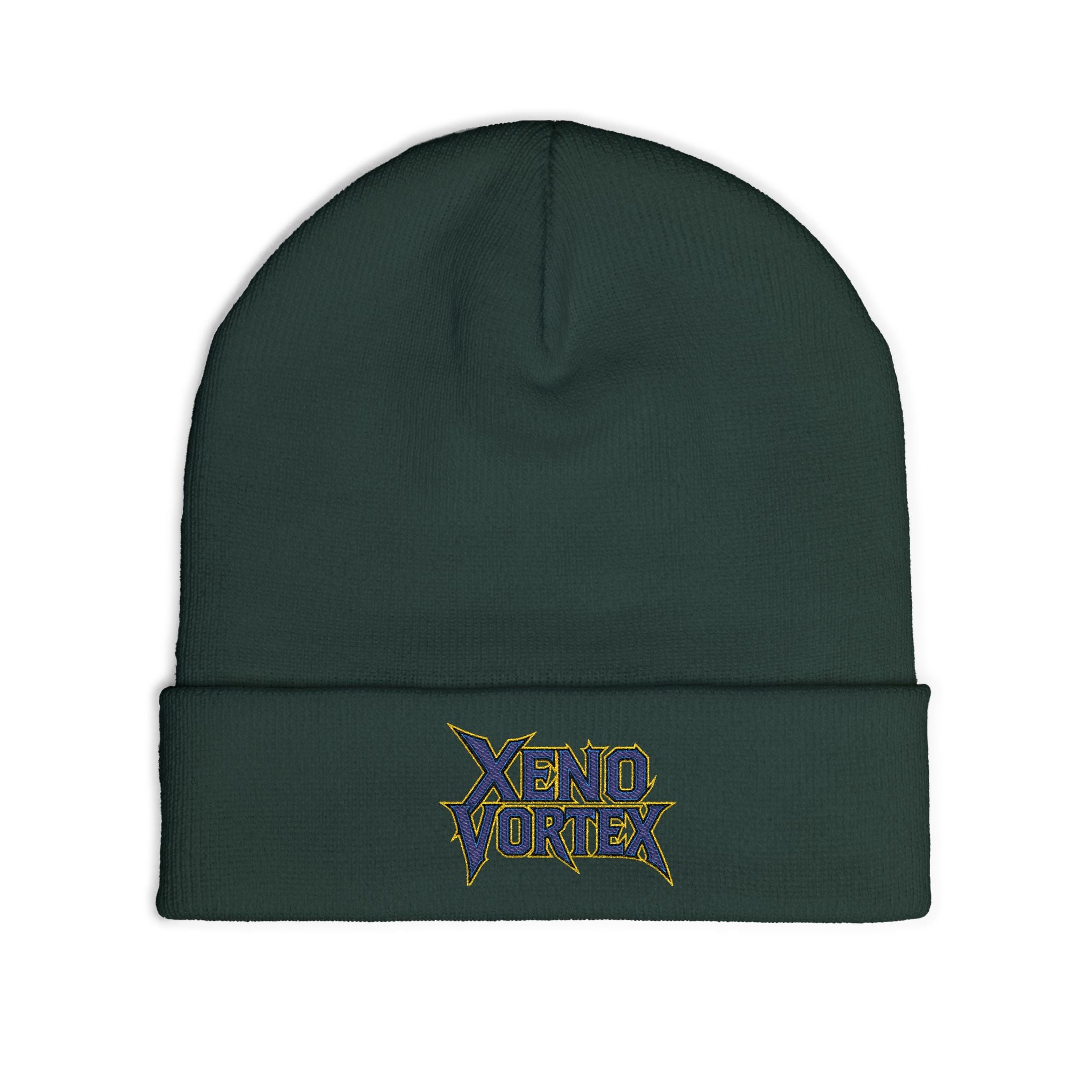 Embroidered 'Xeno Vortex' Knit Beanie — Gray Music Band Logo Winter Hat - DUST & RUST