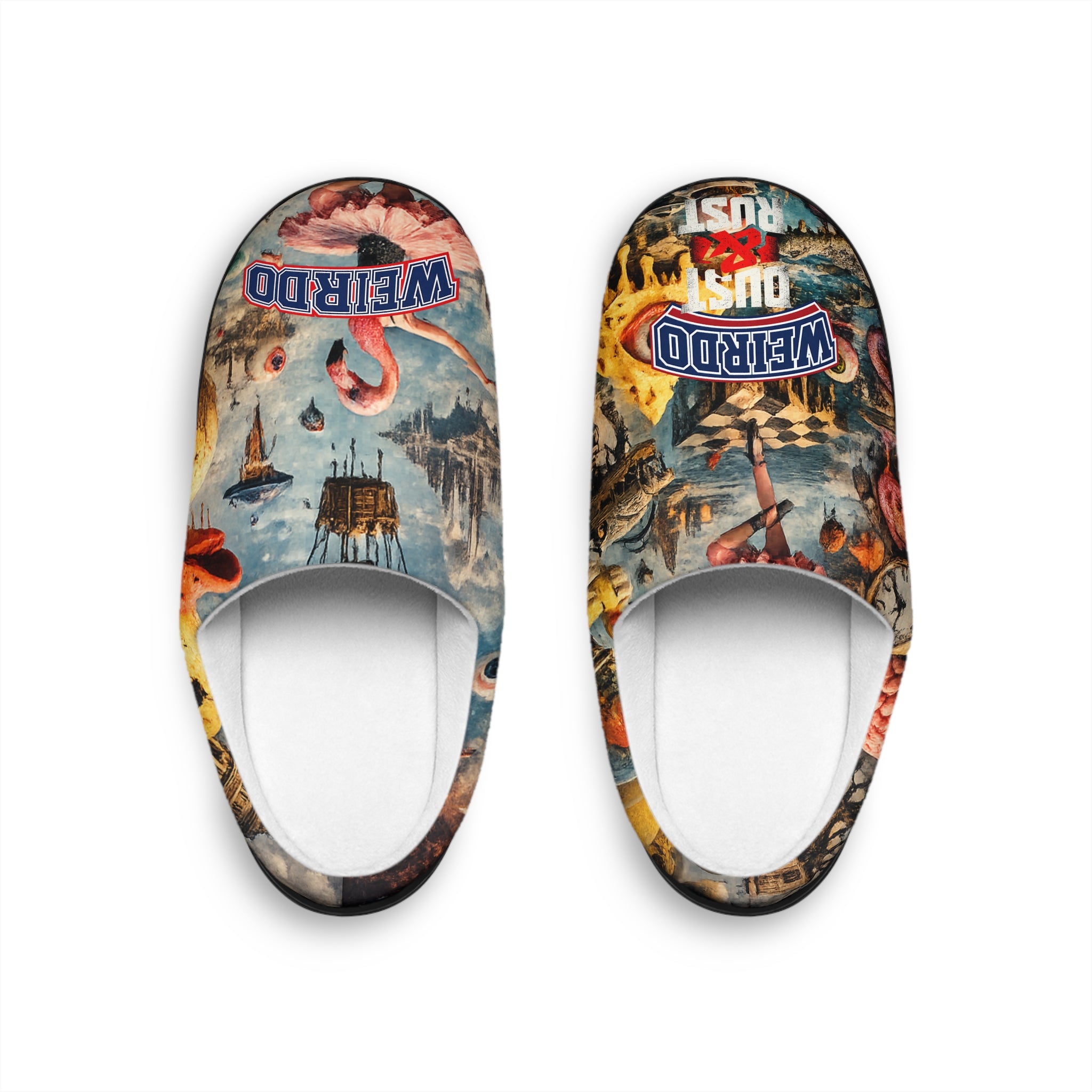 Weirdo Retro Collage Men's Indoor Slippers — Vintage Tattoo & Oddities Print - DUST & RUST