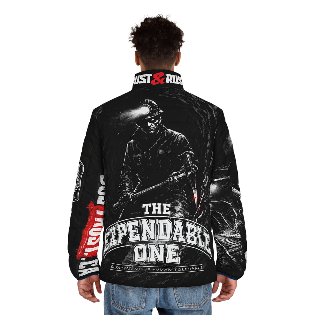 The Expendable One Puffer Jacket — "I Don't Belong On Purpose" Miner Graphic - DUST & RUST