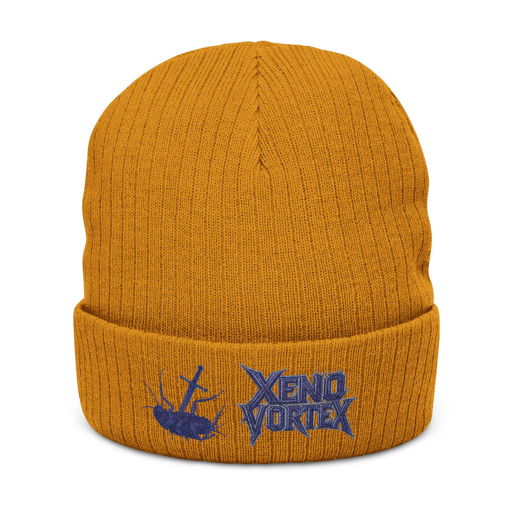 Embroidered Ribbed Beanie — Navy Anchor & 'Void Vortex' Logo - DUST & RUST